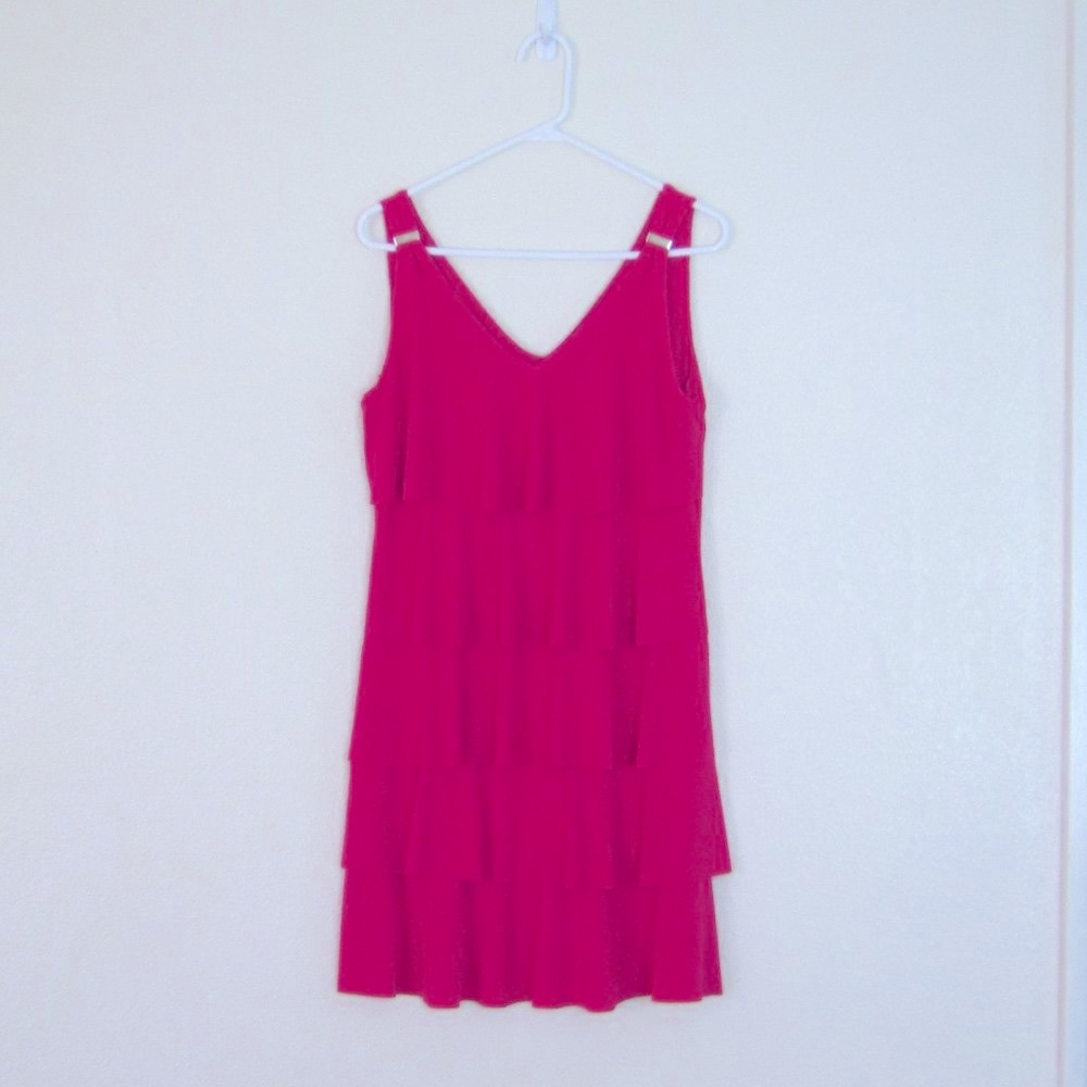 White House Black Market Hot Pink Tiered Dress, S
